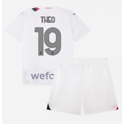 Otroški Nogometni dresi AC Milan Theo Hernandez #19 Gostujoči 2023-24 Kratek Rokav (+ Kratke hlače)